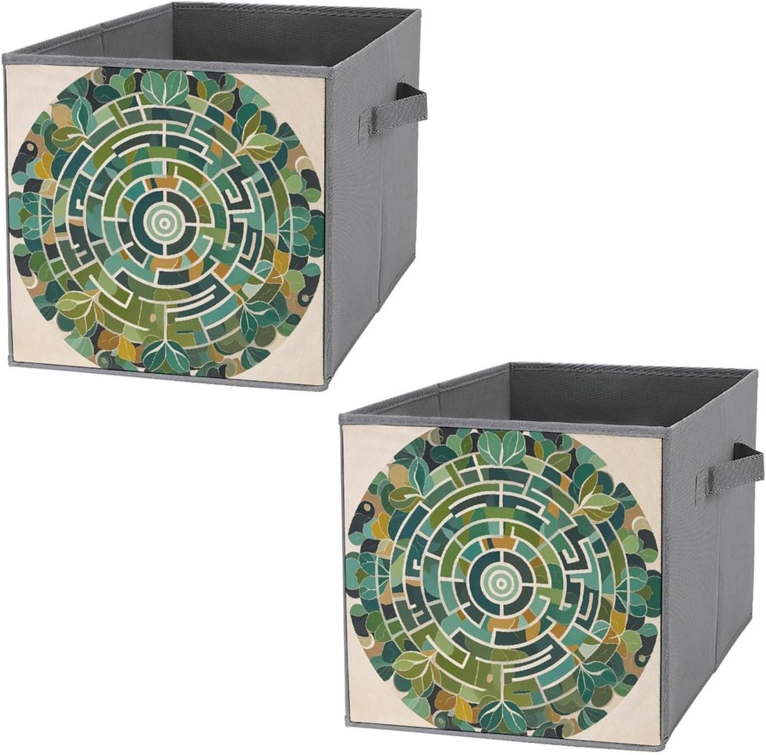Circular Maze Foldable Storage Box with Handles, Durable Oxford Storage Cubes, 2PCS Collapsible Closet Organizer for Home, Shelf, Office, Travel