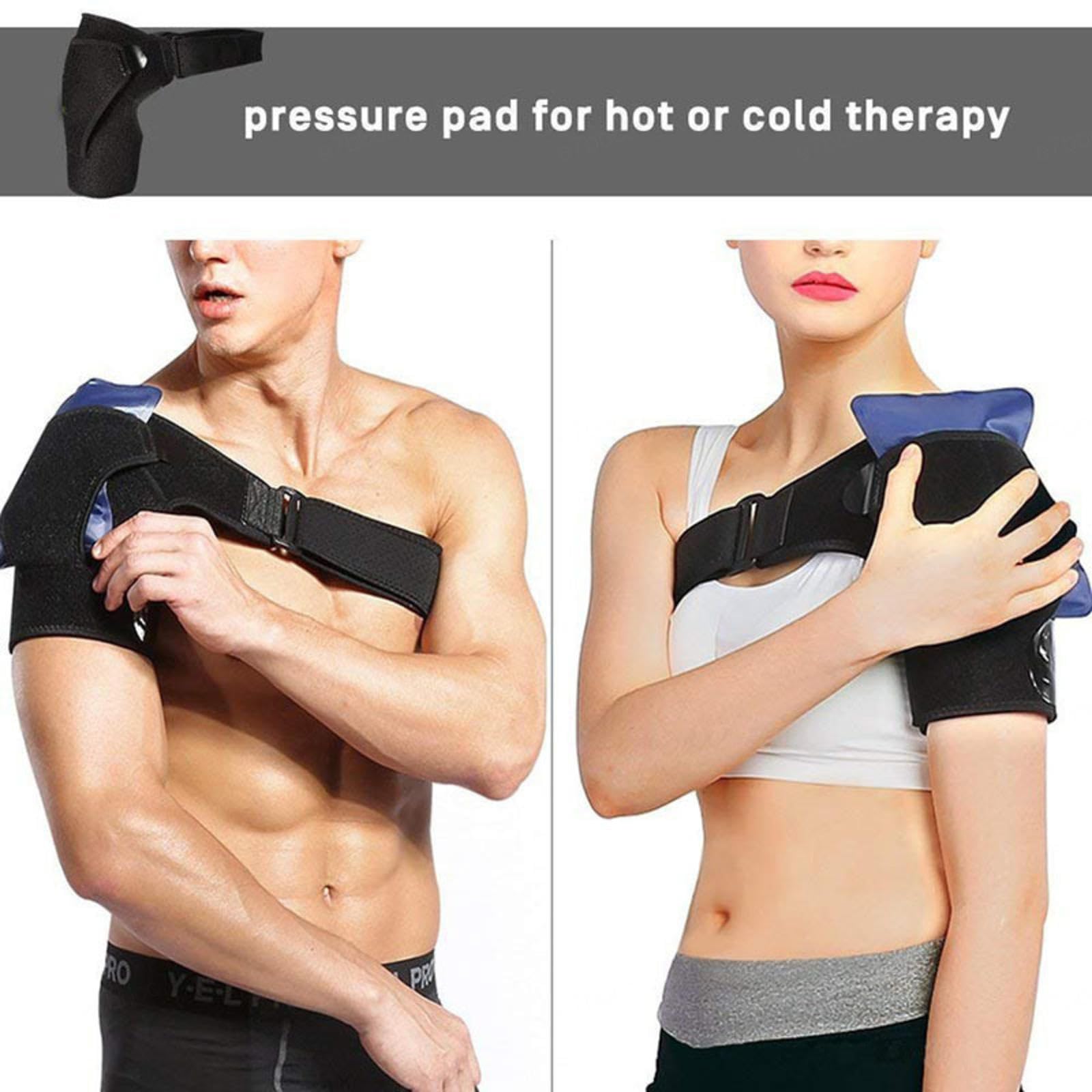 NIBHZ Tutore per La Spalla per Uomo Donna, Impacco di Ghiaccio per La Spalla, Supporto per La Spalla Avvolgere La Manica del Tutore, Cuscinetto Freddo o Riscaldante per Cuffia,Black-L