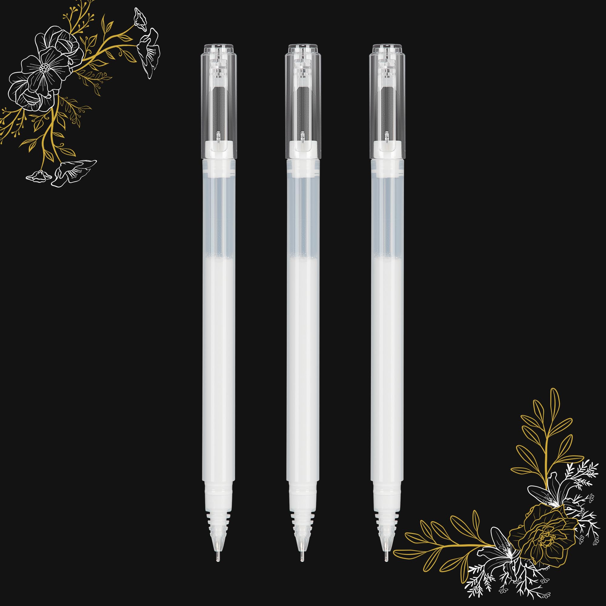 SMOOTHERPRO White Gel Pens, 3 Pcs 1.0 mm Bold Point Pens for Black Paper, 3 White Ink Pens for Artists, Drawing, Sketching, Coloring, DIY