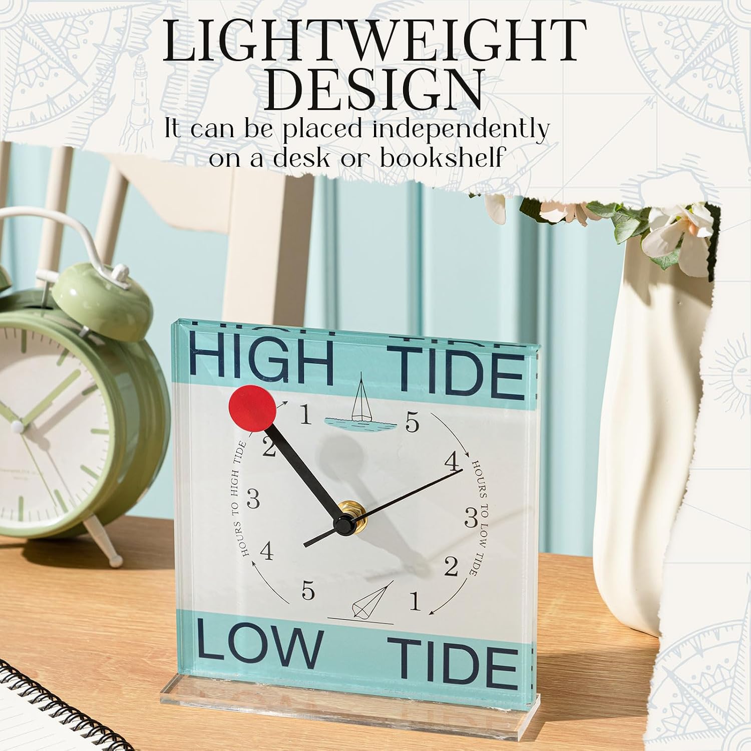 Kenning Classic Tide Clocks for East Coast with Water Resistant Acrylic Case, Accurate Tide Watch for Beach House, Boat & Coastal Home Decor