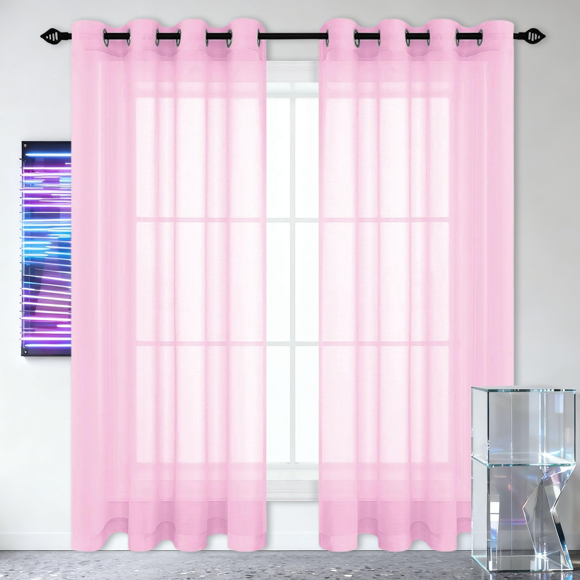 Voilage rose de chambre et salon rideau transparent decoration maison 240x170