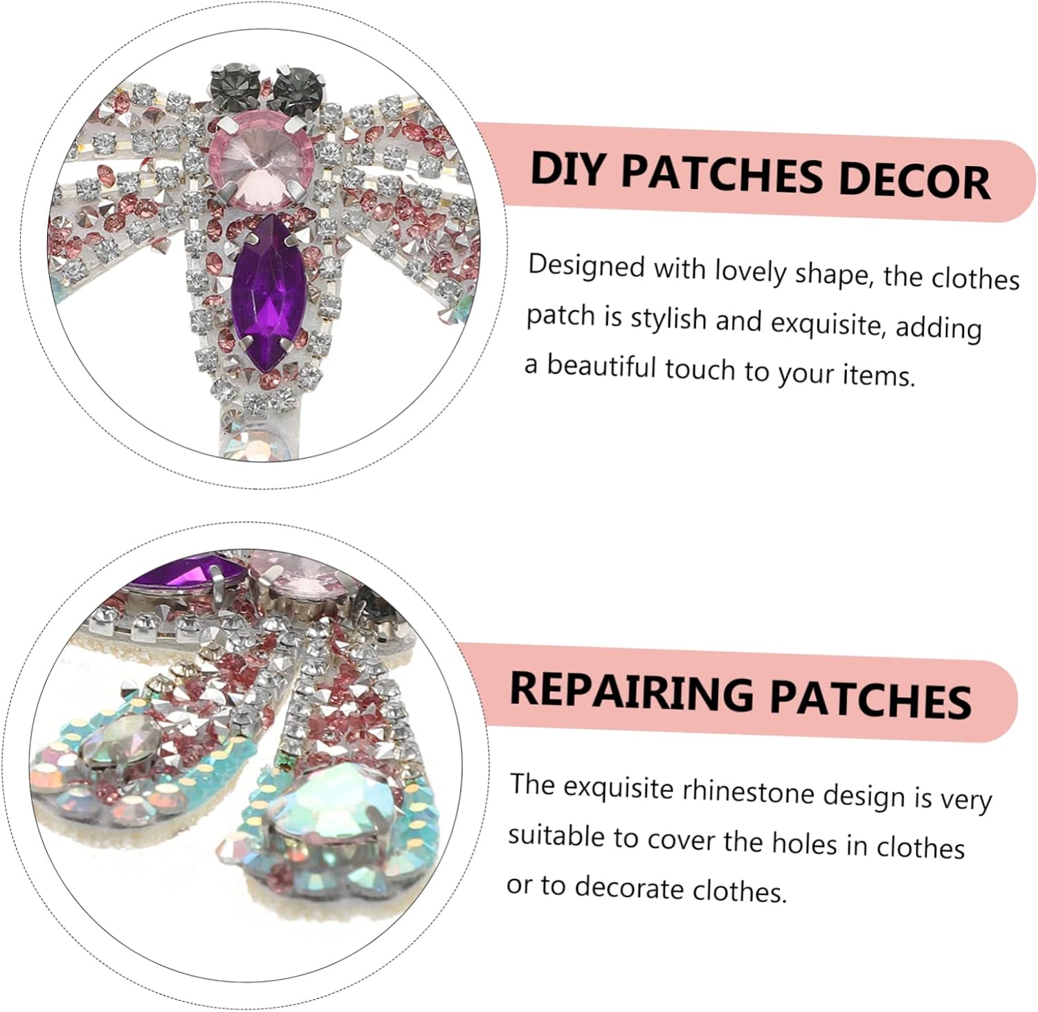 EXCEART Rhinestone Patch Iron-on Dragonfly Applique for Diy Clothing Shoes Wedding Decor 3.85X3.26 Inches