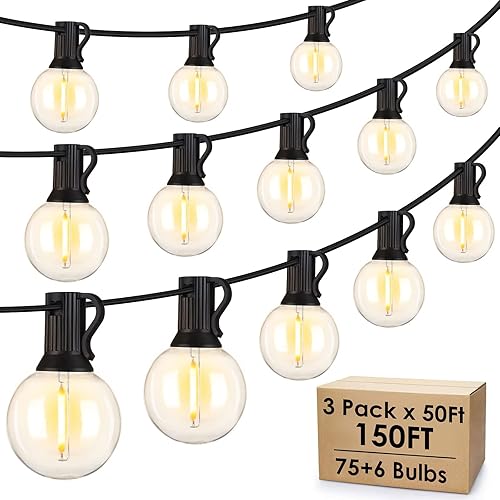 Mlambert 150Ft(3x50Ft) Outdoor String Lights, G40 Globe Patio Lights with