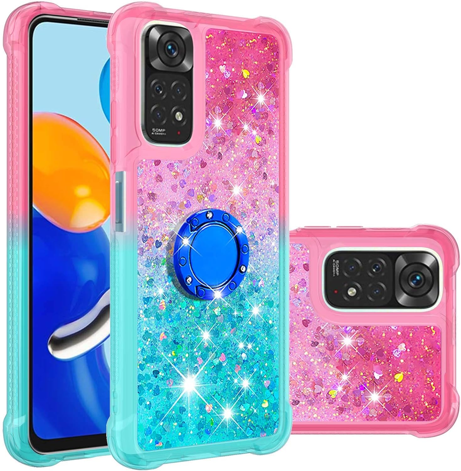 Ysnzaq Funda para Xiaomi Redmi Note 11 4G, Degradado Color Arenas Movedizas Glitter Líquido Ultradelgado Suave Silicona TPU Carcasa para Xiaomi Redmi Note 11 4G / Redmi Note 11S.YBJB Pink Green