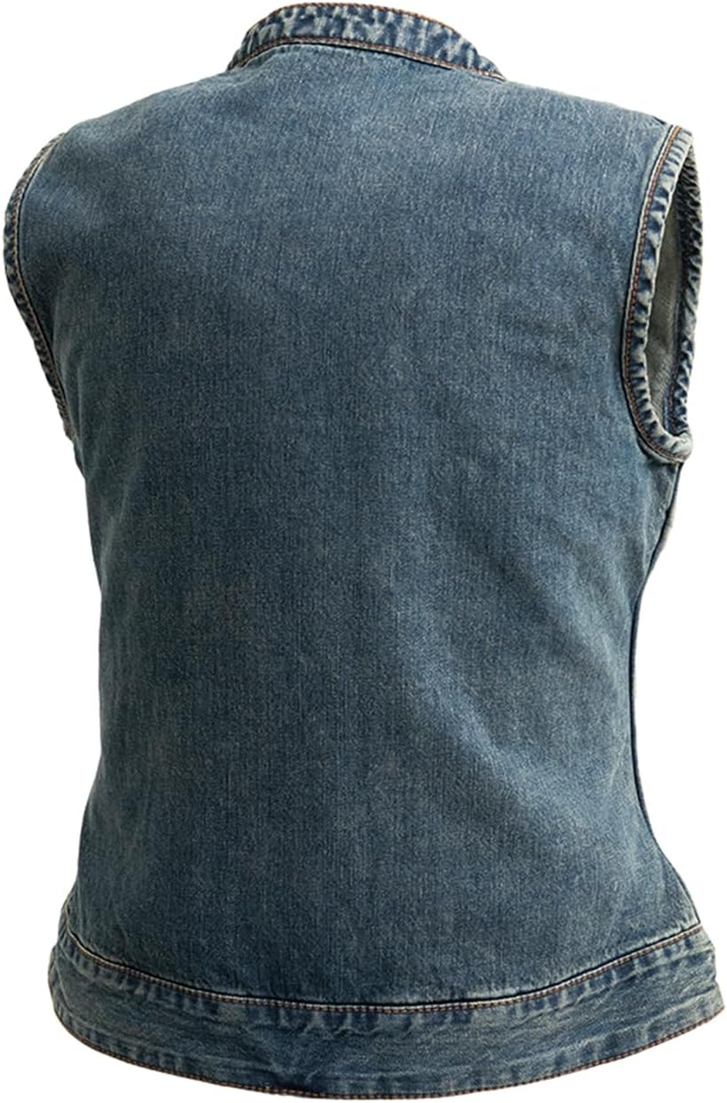 First Mfg Co Lexy Vest: 1" Collar, Covered Snaps, Cropped Zipper, Conceal Carry, Pockets Ideal for Hot Weather & Riding