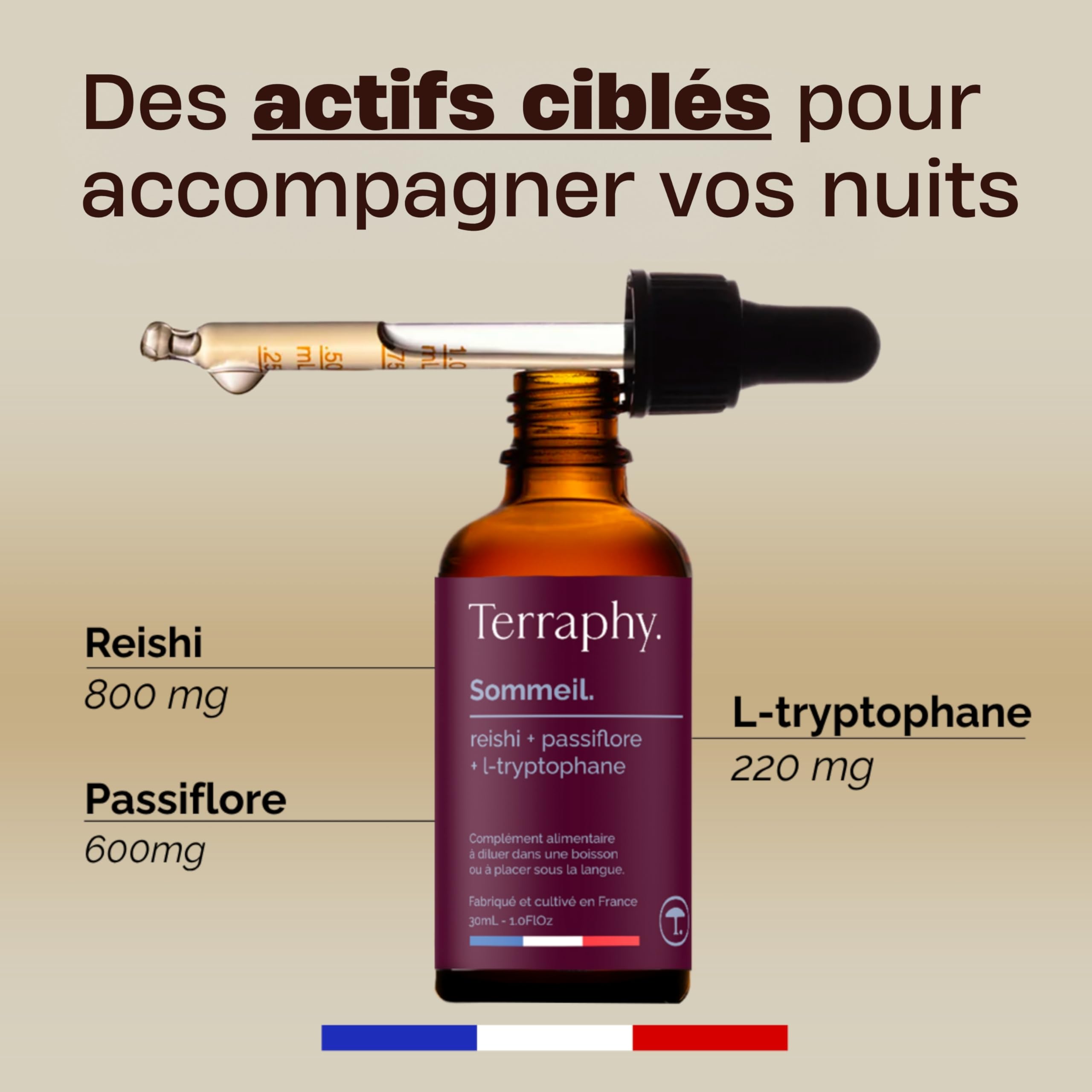 Cure Sommeil 30 jours Champignons Adaptogènes - Reishi, Passiflore & L-Tryptophane - Sommeil Réparateur et Nuit Paisible - Formule Liquide Bio Ultra Efficace