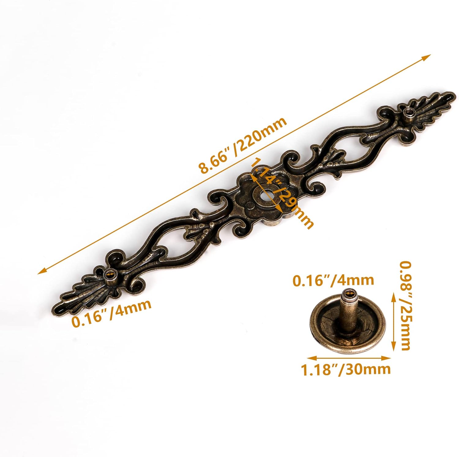 BQLZR 2PCS Antique Cabinet Pulls Wardrobe Pull,Vintage Cabinet Hardware European Style Door Handle Drawer pulls, Zinc Alloy Furniture Knobs Pull 8.66inch with 4 Screws