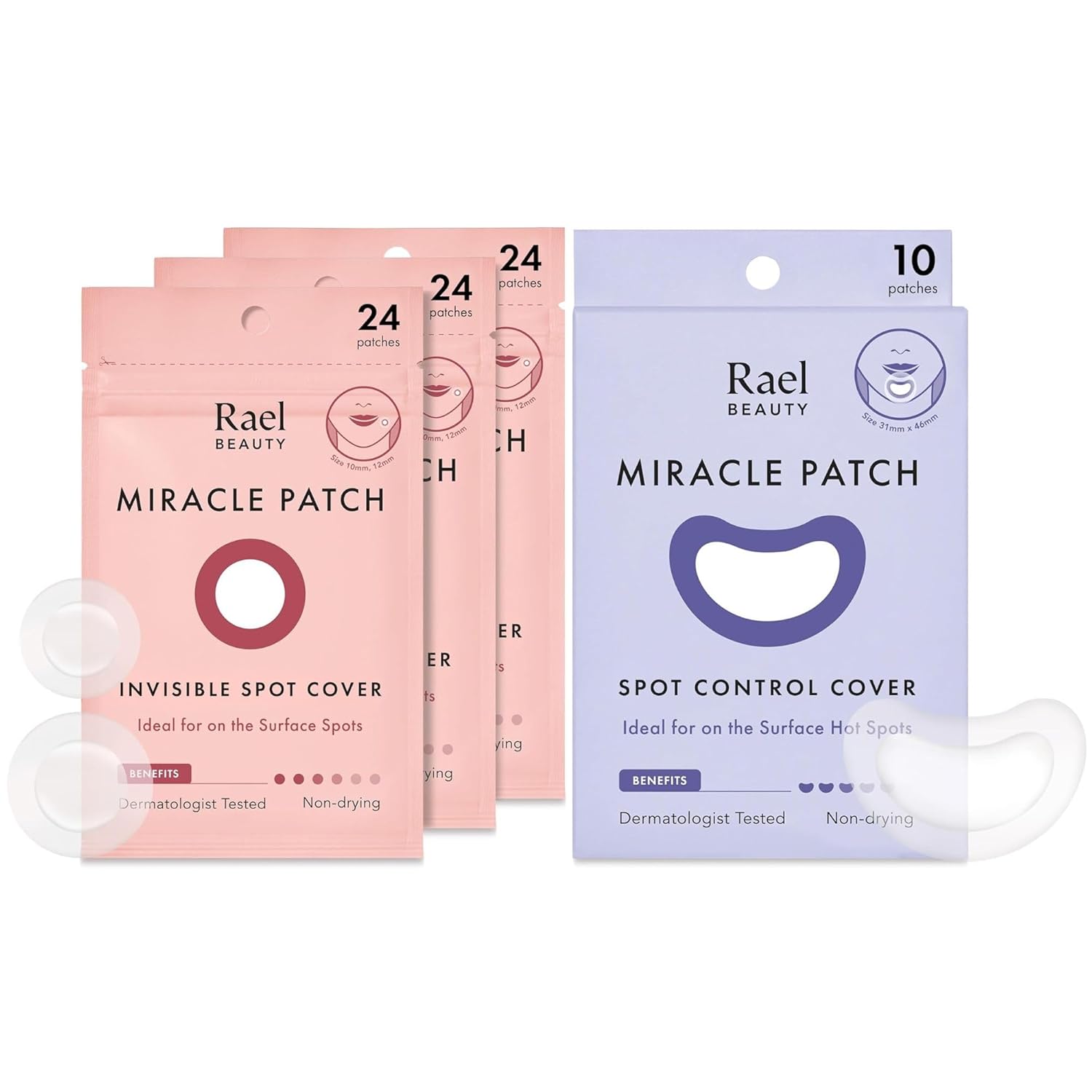 Rael Miracle Bundle - Invisible Spot Cover (72 Count), Spot Control Cover (10 Count)