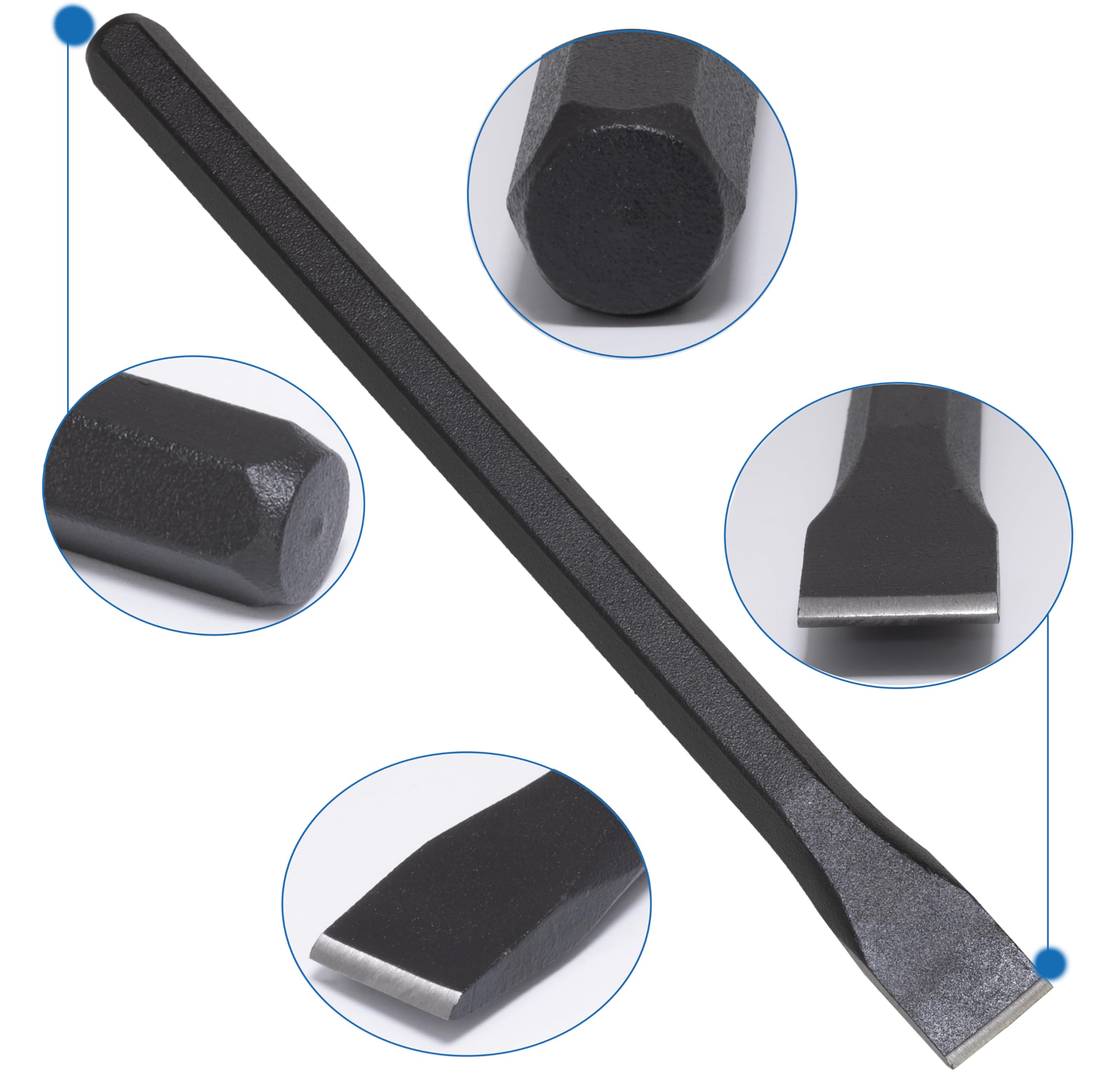 AERZETIX - C68474 - Scalpello piatto per calcestruzzo pietra roccia 300x18x25mm senza paramano - manico esagonale - in acciaio al carbonio