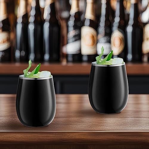 Miniatura 7 de Smarty Had A Party Copas de vino de 12 onzas 64 copas de vino de plástico sin tallo negro con borde plateado, vasos desechables irrompibles para