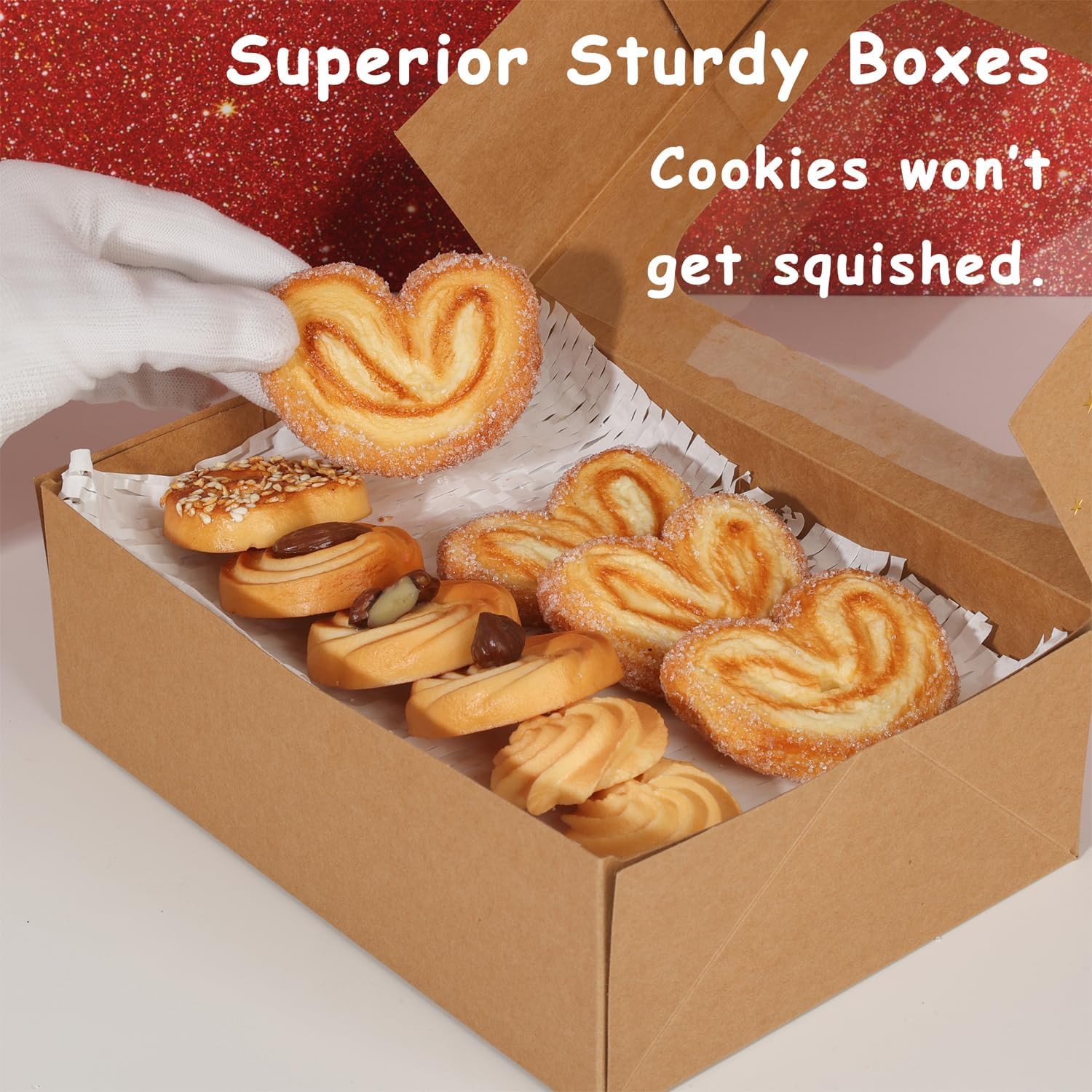 YEKTFS 12pcs Gold Star Cookie Boxes, Brown Bakery Boxes with Window 8.25x6x2.75in Gold Foil Star Treat Cake Boxes for Gift Giving Pastry Dessert Cupcakes Candy Donut Packaging (KRAFT PAPER, 12) image 5