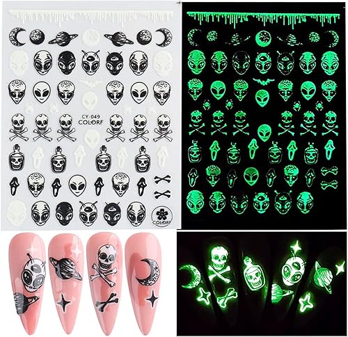 Miniatura 4 de Calcomanías de arte de uñas alienígenas: 3D Astronauta Space Alien UFO Rocket Tierra Luna Estrella Calcomanías de transferencia de uñas - Diseños