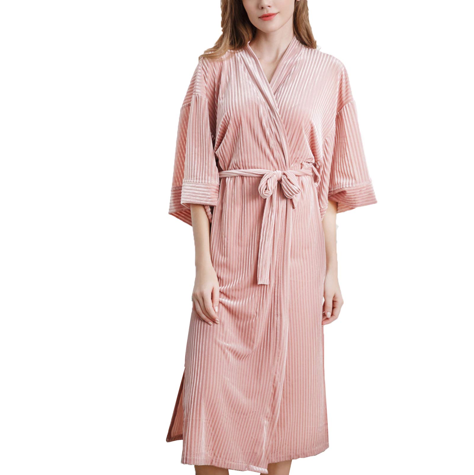 Vêtements de nuit pour femme : pyjama peignoir en velours et robe de nuit rose confortable