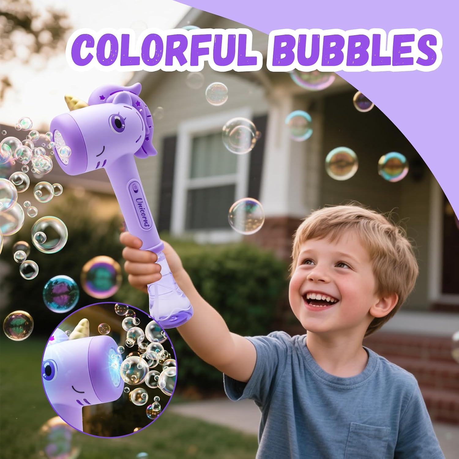 Unicorn Automatic Bubble Wand,Fully Automatic Bubble Machine Wand Toy | Suitable for 3-8 Years Old Toddler Outdoor Play,Summer Toy, Easter Day Game Birthday Party for Girl Boy Include Solution