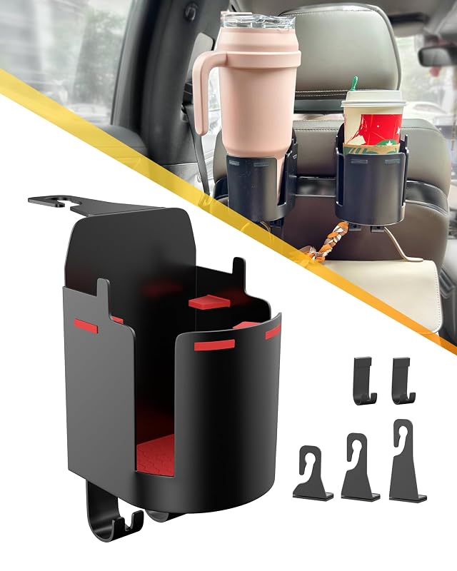 Porta-copos para encosto de cabeça no banco traseiro TRIZEPSSEIL com ganchos, para bebidas de até 1,5 L, 2 unidades RedInBlack