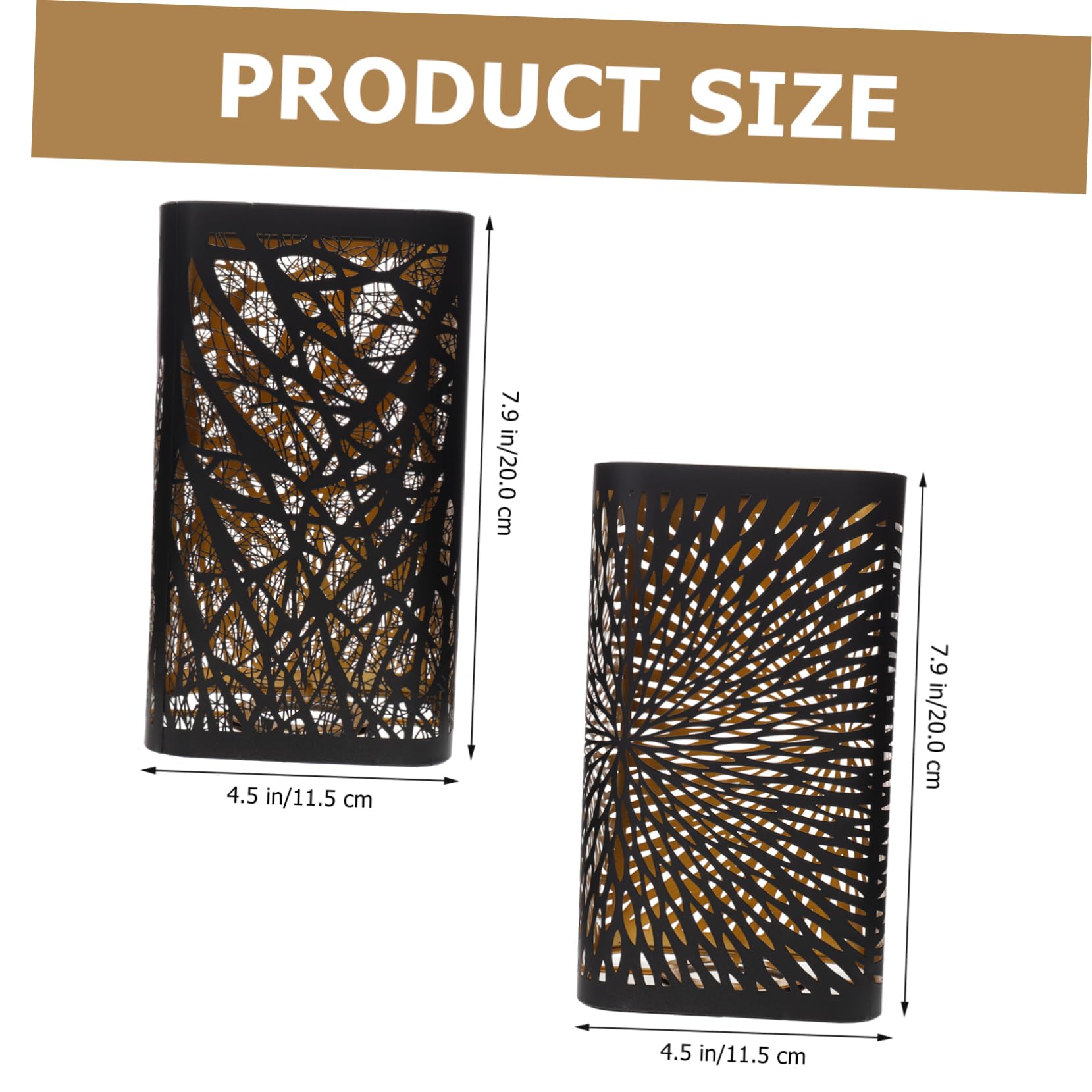 HOMSFOU Pantalla de Lámpara de Metal Cuadrada Hueca Negra 2 Piezas | Acabado Interior Dorado, Hierro, para Dormitorio y Salón, Estilo Sencillo, Formato Recto