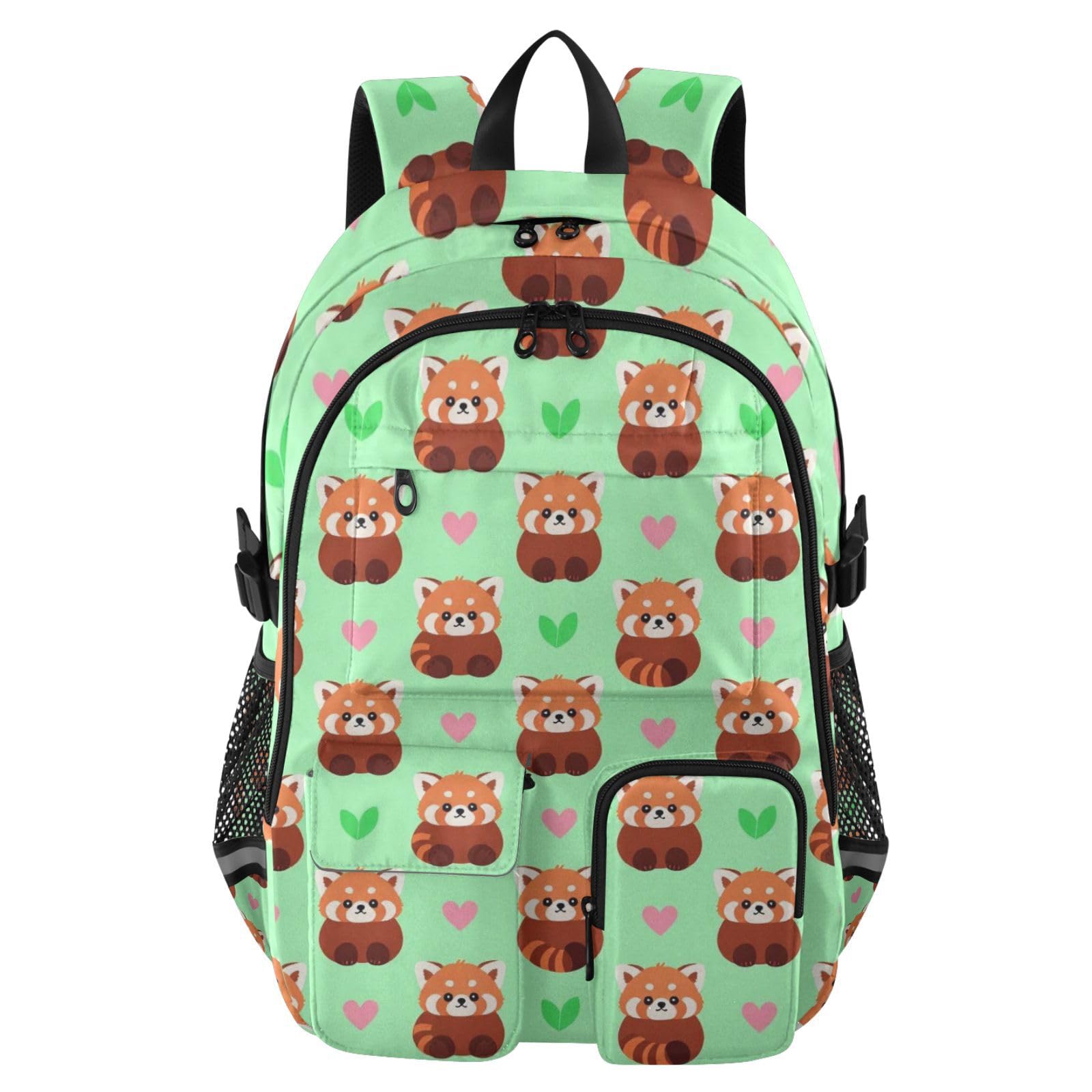 Mochila para laptop ergonómica y ligera con estampado de panda rojo 8