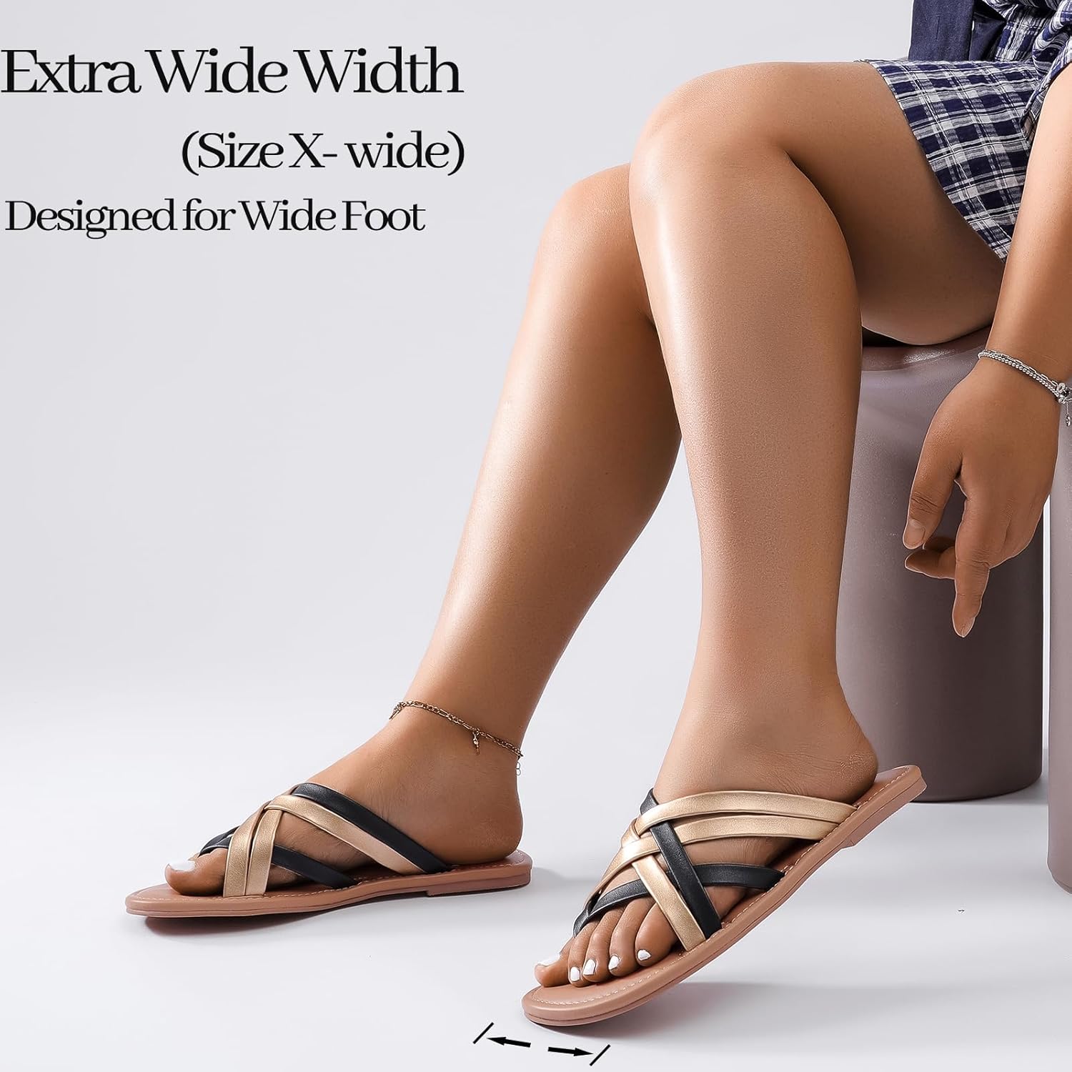 Luoika Women's Wide Width Flat Sandals, Flip Flop Slides Sandal Casual Strapy Sandal Slip on Summer Beach Shoes for Women. - Image 5