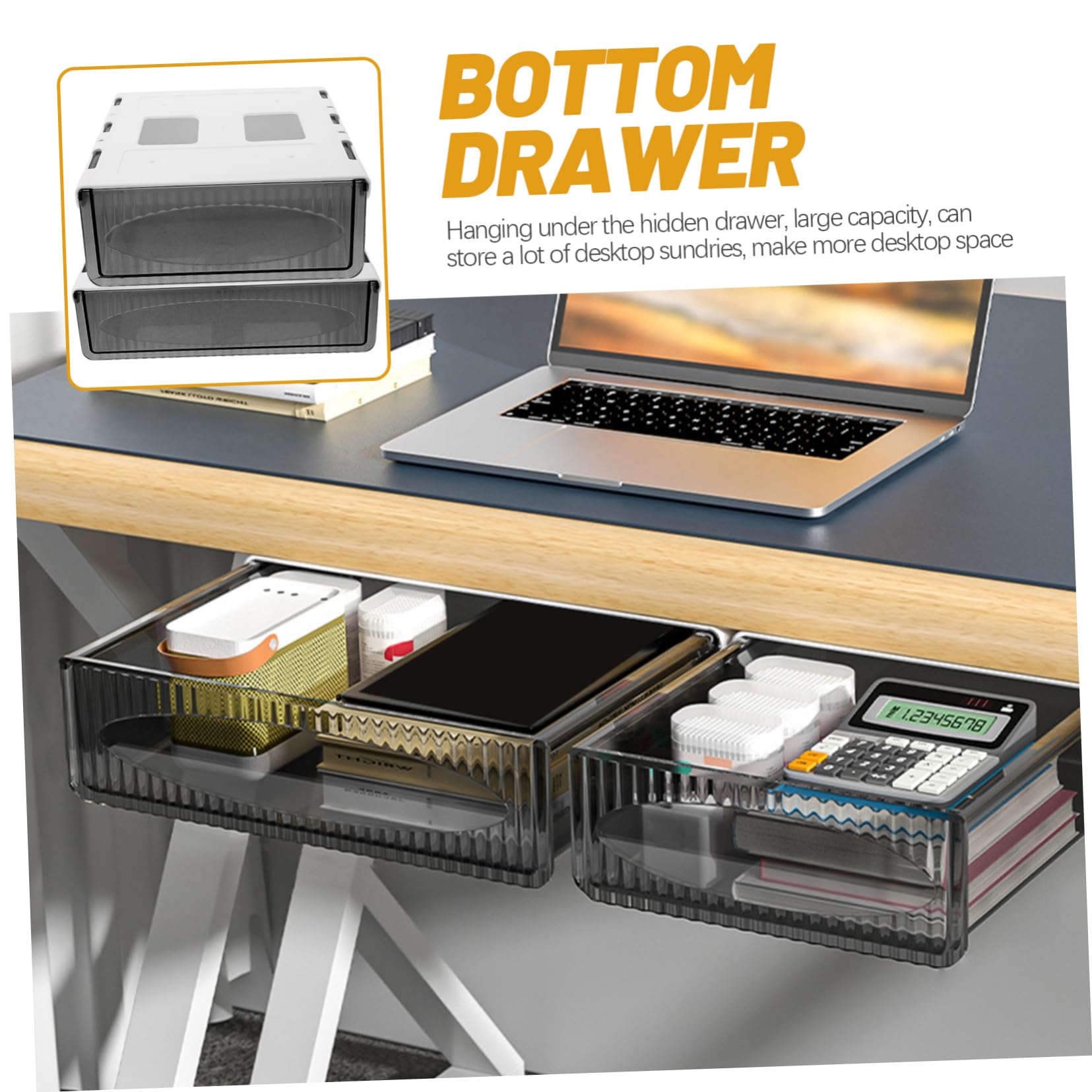 Lurrose 2pezzi Sotto Scrivania Organizer in Plastica Resistente Facile da Aprire e Chiudere Salvaspazio per Ufficio e Casa Adatto Qualsiasi Tavolo