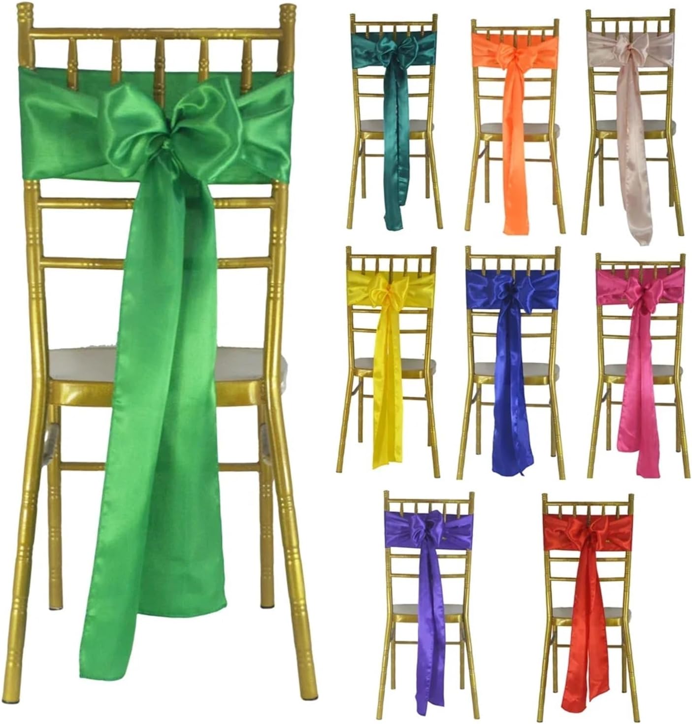 Wedding Decorations Chair Sashes Bows, 25 Pcs Satin Chair Sashes Multicolor For Wedding Party Decoration(Green 04)