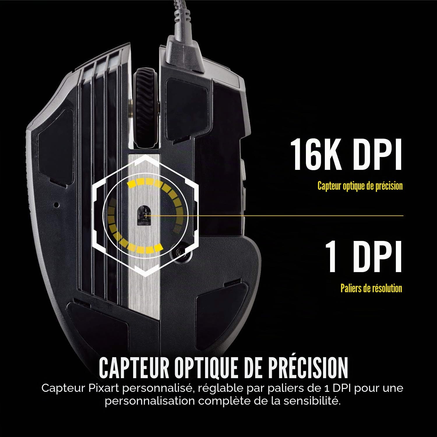 Corsair Scimitar PRO souris USB Optique 16000 DPI Droitier - Souris (Droitier, Optique, USB, 16000 DPI, Noir)