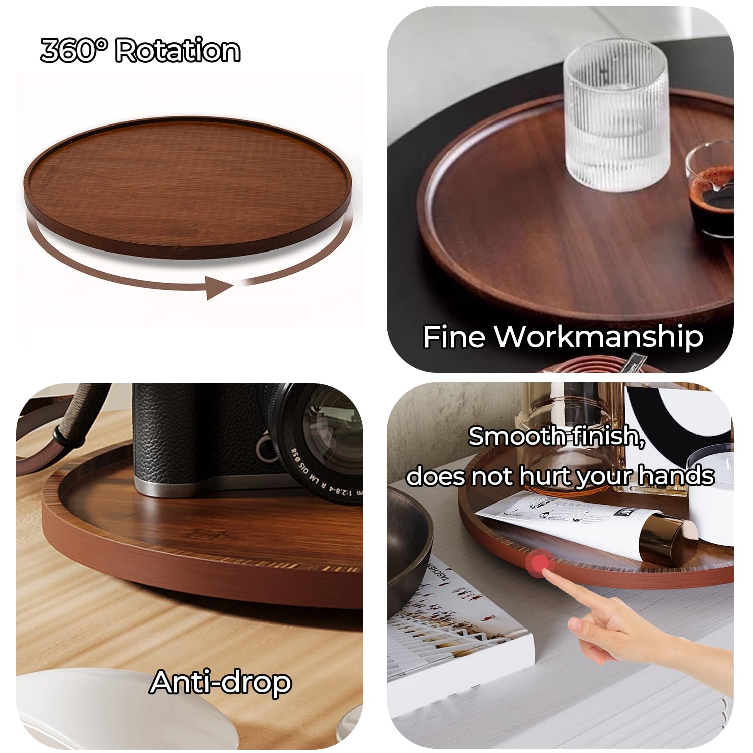Étagère à épices Lazy Susan en bambou – Plateau tournant à 360° pour cuisine, garde-manger, armoire et comptoir – Armoire multifonction Stora (33 x 33 cm)