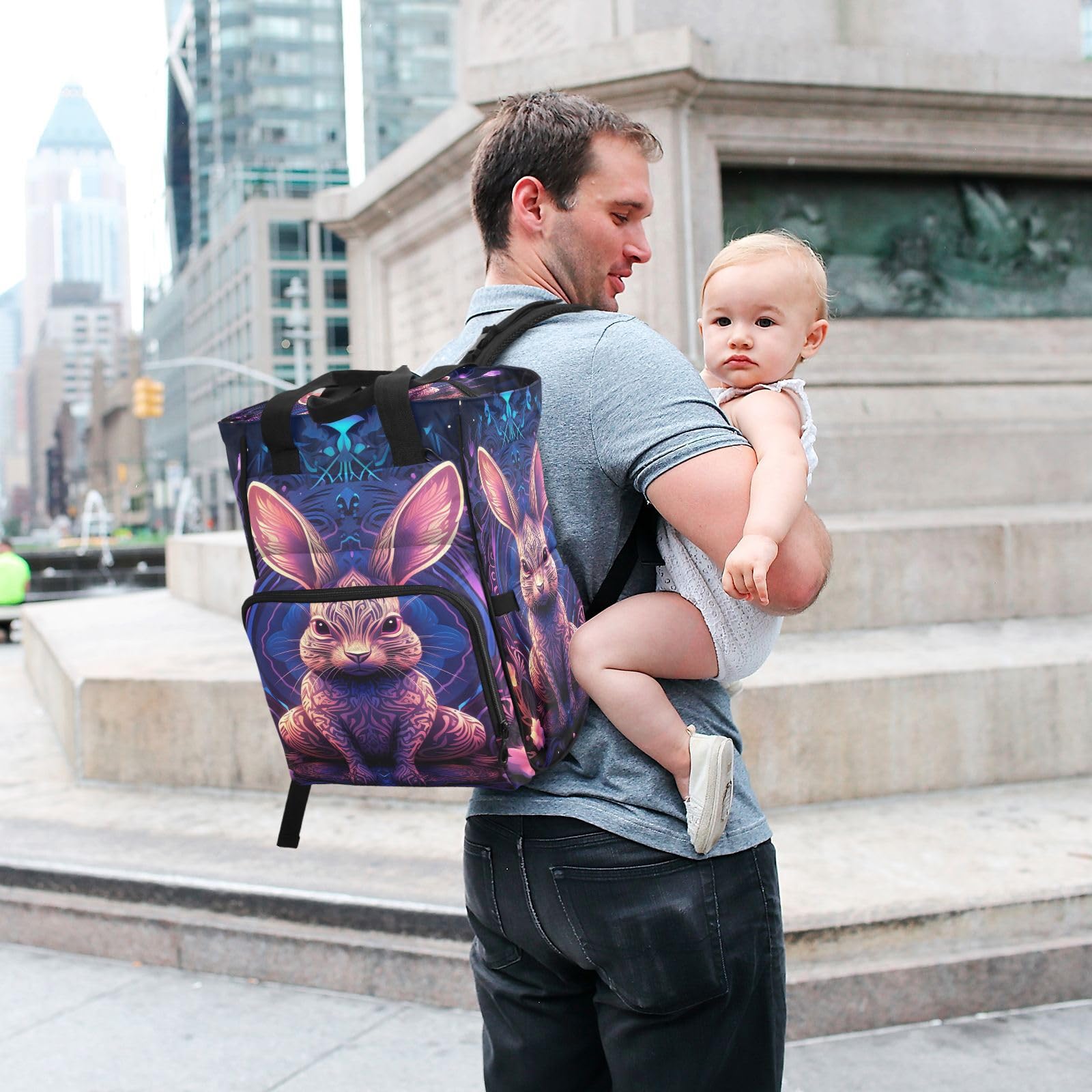 Conejo Espacio Abstracto Azul Mochilas de Pañales para Gran Capacidad Pañal Bolso Mochila para Viajar al Aire Libre Mamá y Papá