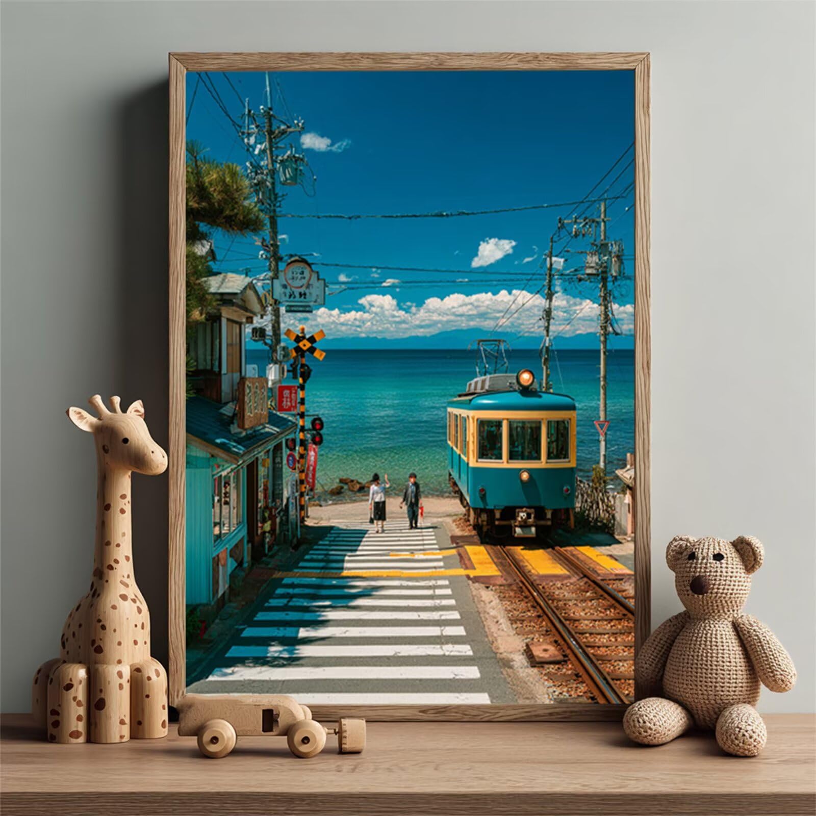 Peinture Numero Adulte avec Cadre Train, Vue Sur La Mer Peinture Numero Enfant Kits, Loisirs Créatifs Adultes Kits avec Pinceaux et Pigment Acryliques, DIY Paint by Numbers, Cadeau, 90x110cm 4-3819