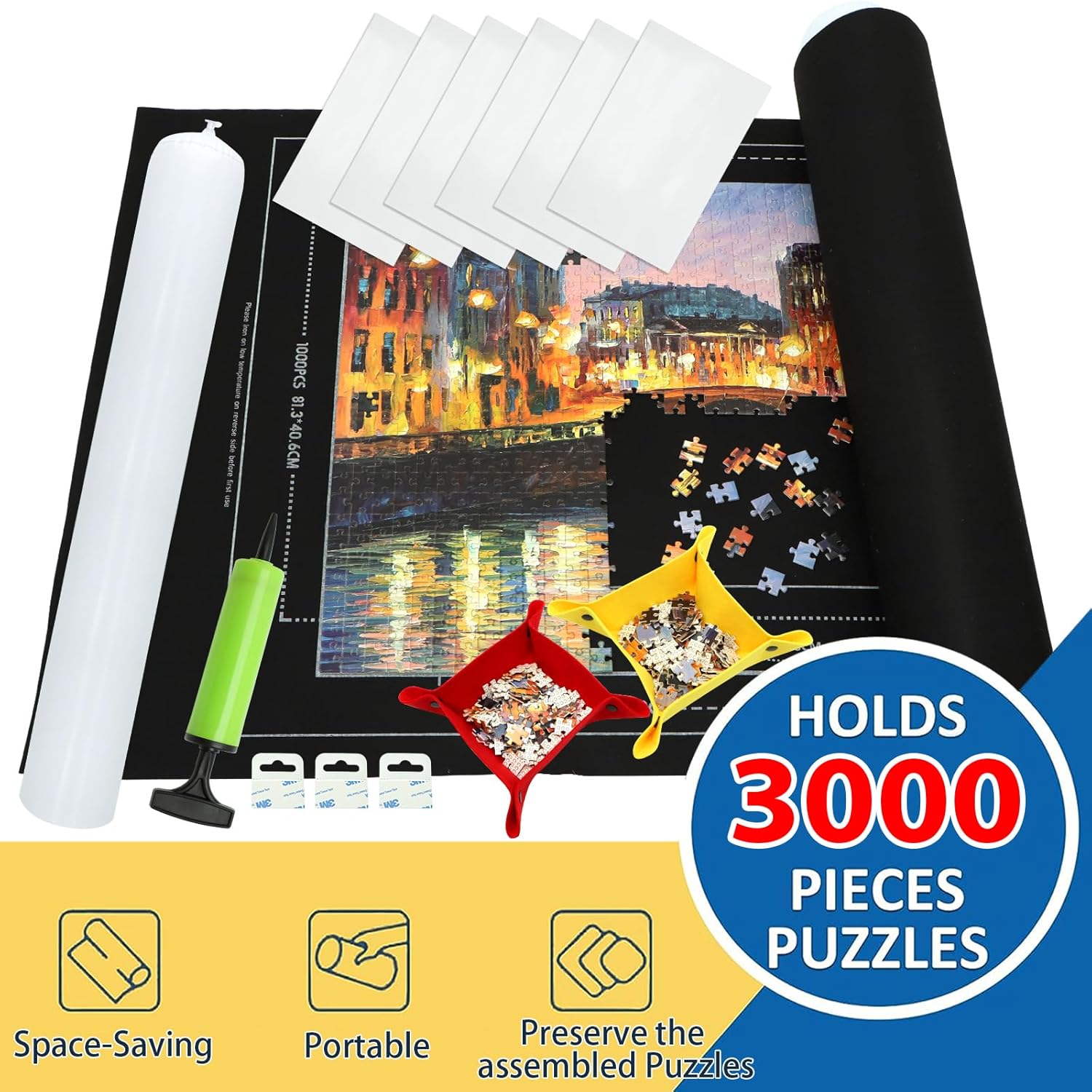 3000pieces Jigsaw Puzzle Roll Mat Puzzle Storage Puzzle Saver, Jigsaw Puzzle Mat Roll Up, Puzzle Mat, Environmental Friendly Material, Store Jigsaw Puzzles Up to 3,000 Pieces