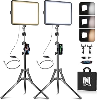 Paquete de 2 luces LED de video, luz NiceVeedi Studio, kit de iluminación regulable de 2800-6500K para fotografía con soporte de trípode y soporte para teléfono, luz de transmisión de 73 pulgadas para