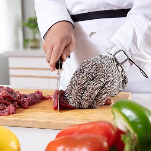 Miniatura 2 de Dowellife Guante de Malla Metálica, Resistente a Cortes de Grado Alimentario, Malla de Acero Inoxidable, Guante Metálico para Cuchillo para
