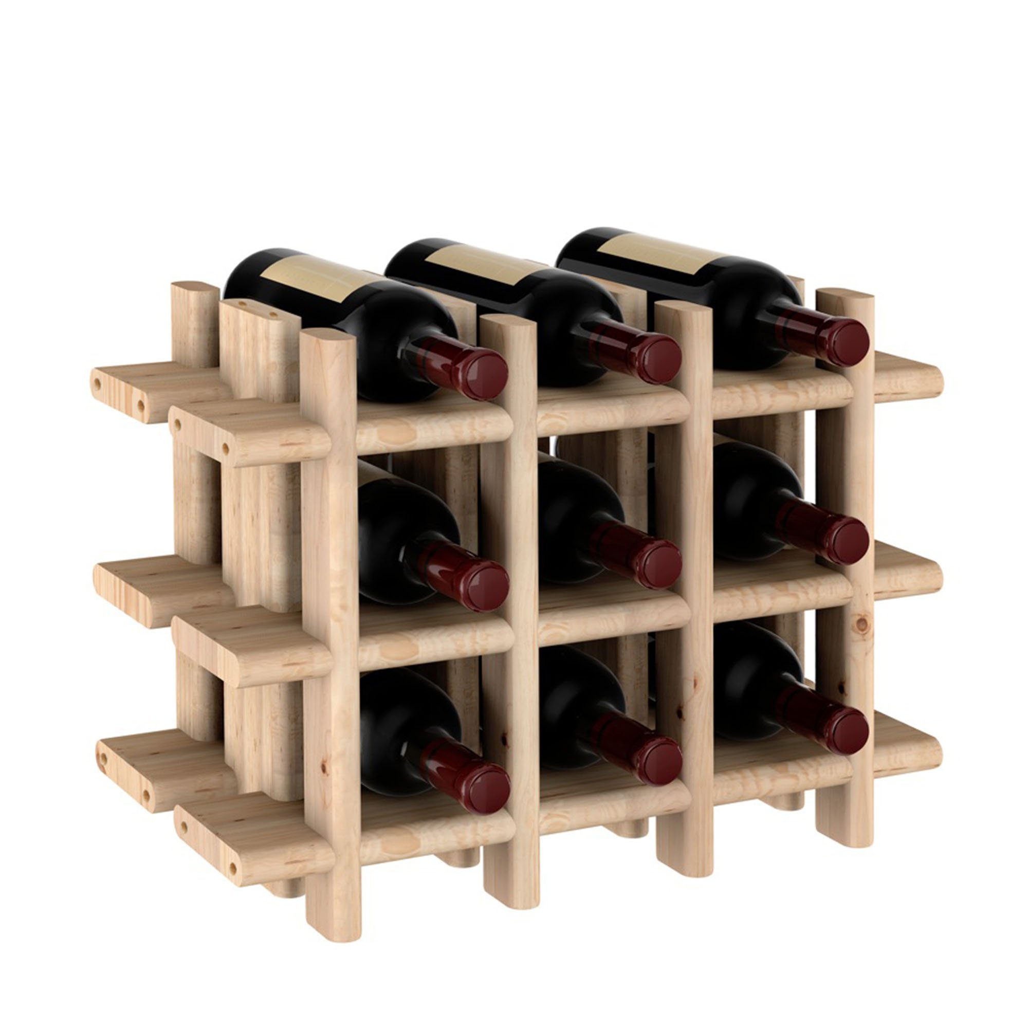 Scaffale Portabottiglie MODULABILE in legno di pino grezzo 9 Bottiglie L 43 X P 22 X H 32,5 CM