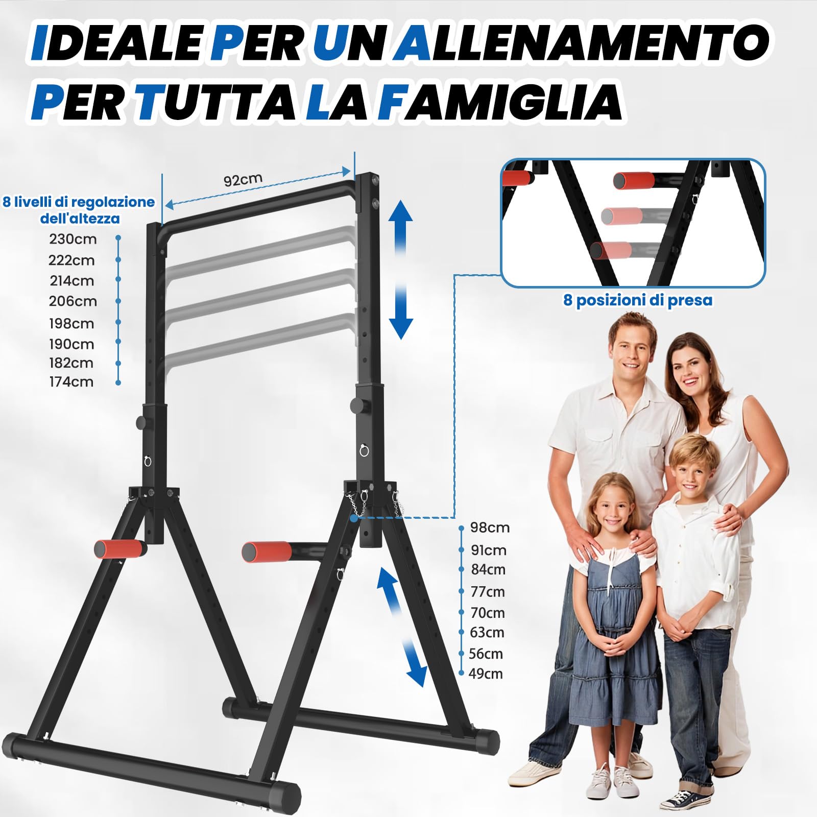 DOBESTS Power Tower Dip Station,Pieghevole Barra per trazioni autoportante,Regolabile MultifunKtional Pull Up Station Attrezzi Palestra Casa,Attrezzatura per Allenamento della Forza,Gambe Triangolari