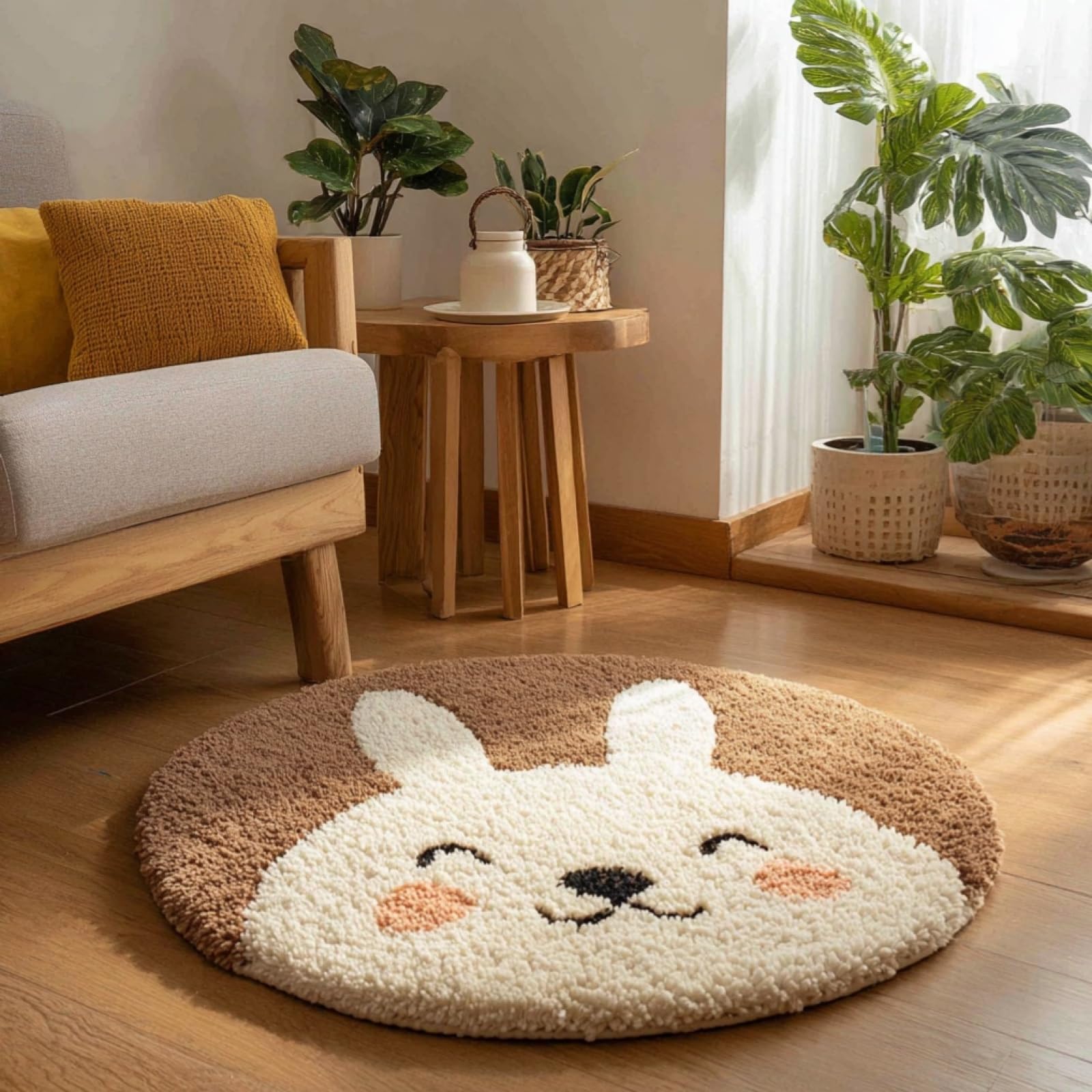 WallustrioaW Latch Hook Rug Carpet Kits for Adult,Cute Bunny,DIY Latch Hook Rug Kits with Pre-Printed Pattern,Carpet Handcraft Embroidery for Christmas,50x50cm