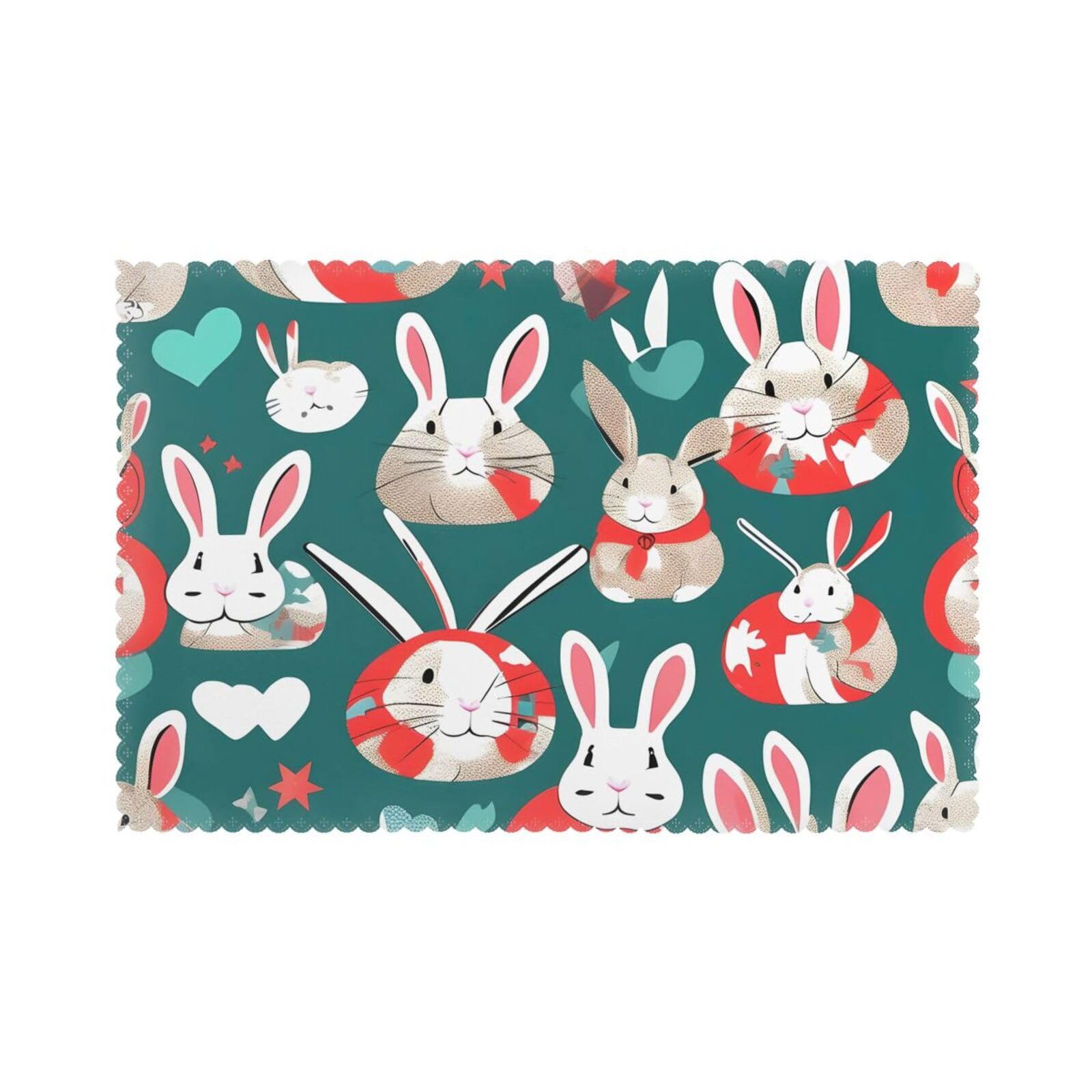 Bunny Rabbits Print Placemats for Dining Table Set of 6 12x18 Inch Table Mats for Party Kitchen Dining.