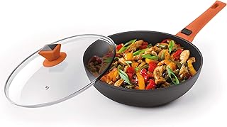 Berela – ROCKMAG II Wok con coperchio e manico rimovibile 28 cm di diametro, padella Wok Greblon antiaderente Eco PFOA Free con tecnologia tedesca.