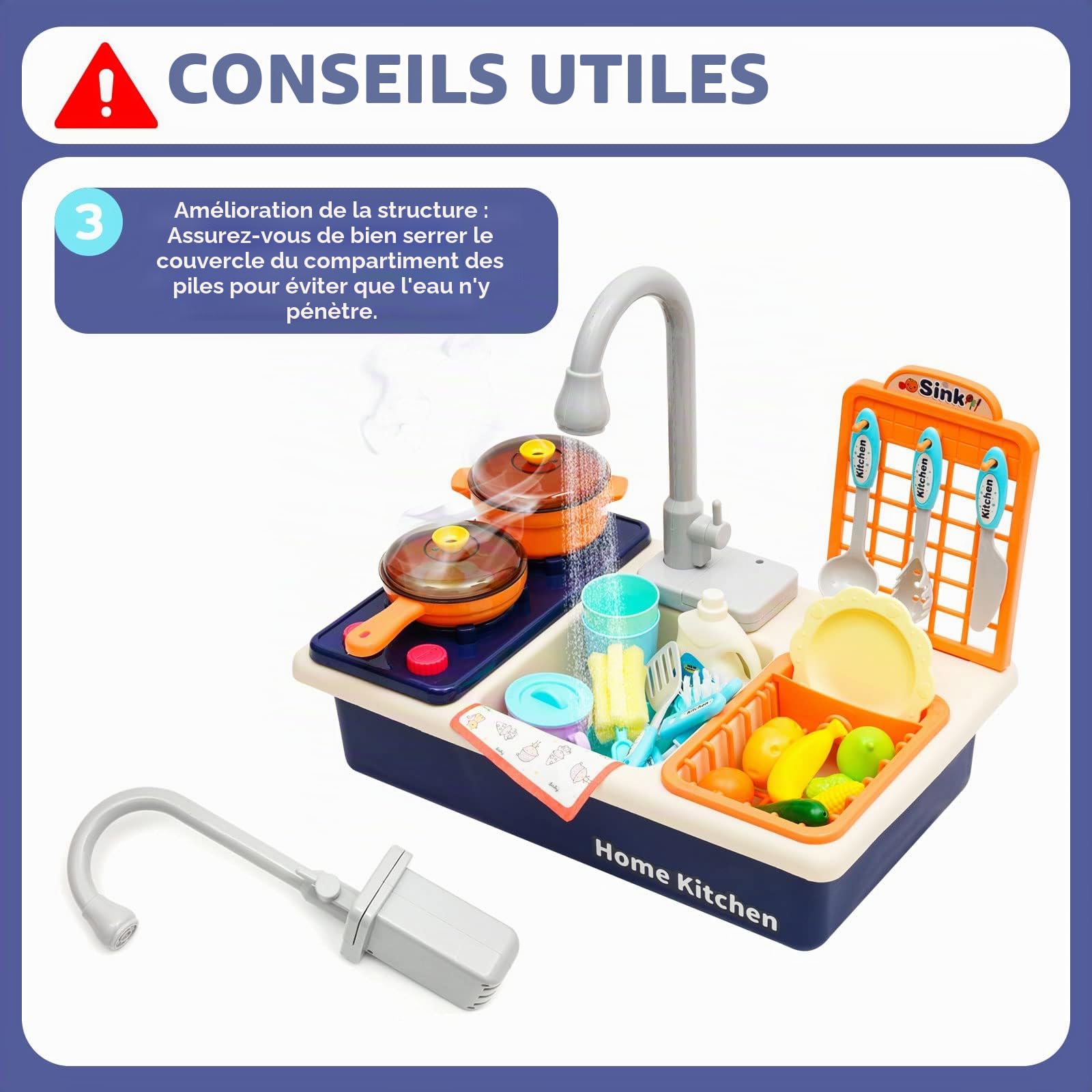 Évier de Cuisine de Robinet Réel | Cuisinière | Casserole | Poêle | Alimentation : Jouet de Cuisine Accessoires de Vaisselle de Couleur Vive pour Enfant : Garçons & Filles