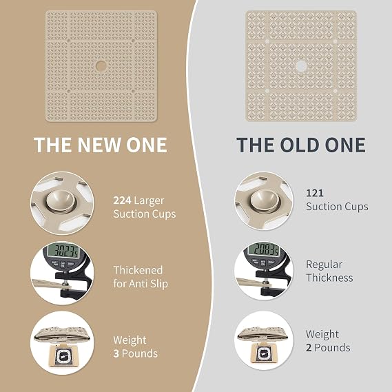 OTHWAY Square Shower Mat, 27x 27 Extra Large Shower Mats for Inside Shower, TPE Anti Slip Shower Mat with Suction Cups Drain Holes, Machine Washable Shower Floor Mat (Brown)