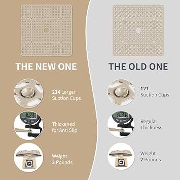OTHWAY Square Shower Mat, 27x 27 Extra Large Shower Mats for Inside Shower, TPE Anti Slip Shower Mat with Suction Cups Drain Holes, Machine Washable Shower Floor Mat (Brown)