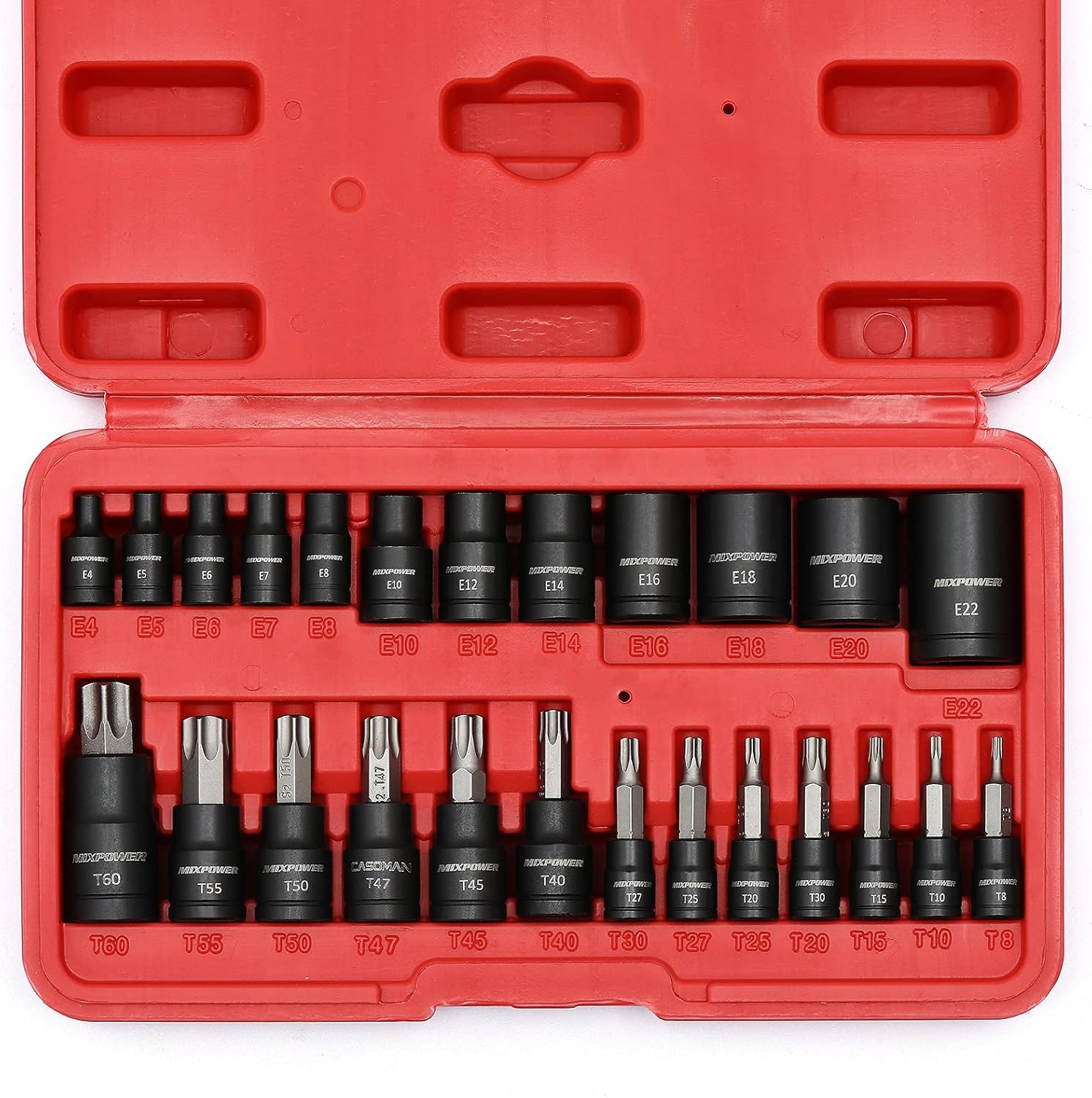 MIXPOWER 25 Piece Torx Bit Socket and Female External Socket Set, 13