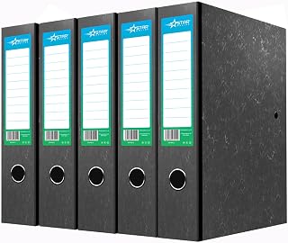 Star Online Eco Marble Box Files 75mm Spine Lock Spring Foolscap Paper Over Board with Pull Finger Black and White - Pack 5