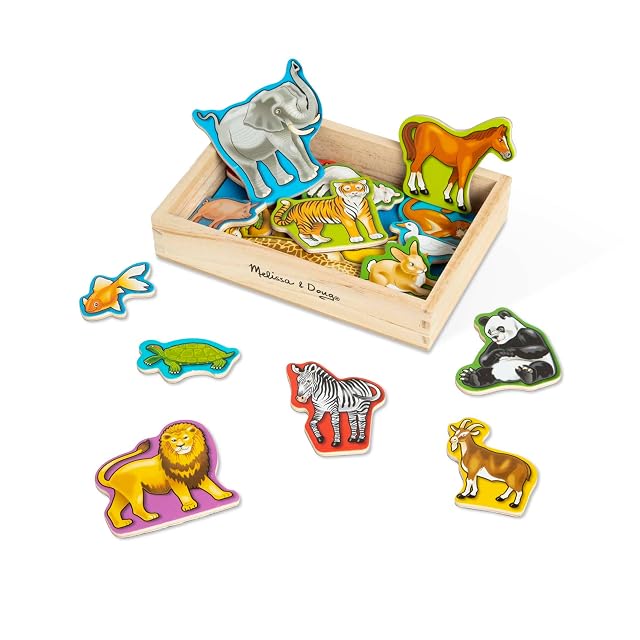 MELISSA & DOUG - Pack de 20 Imanes Animales de Madera, Piezas Magnéticas de Animales de Juguete, Juguetes…