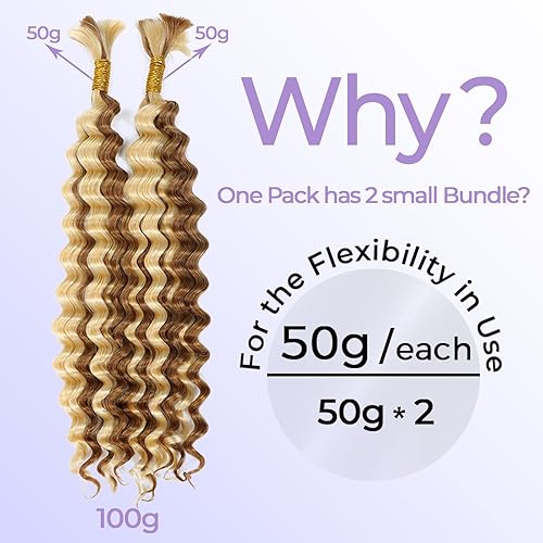 Miniatura 2 de P27613 - Cabello humano trenzado de onda profunda, cabello humano húmedo y ondulado a granel para trenzar ganchillo, trenzas bohemias sin nudos,