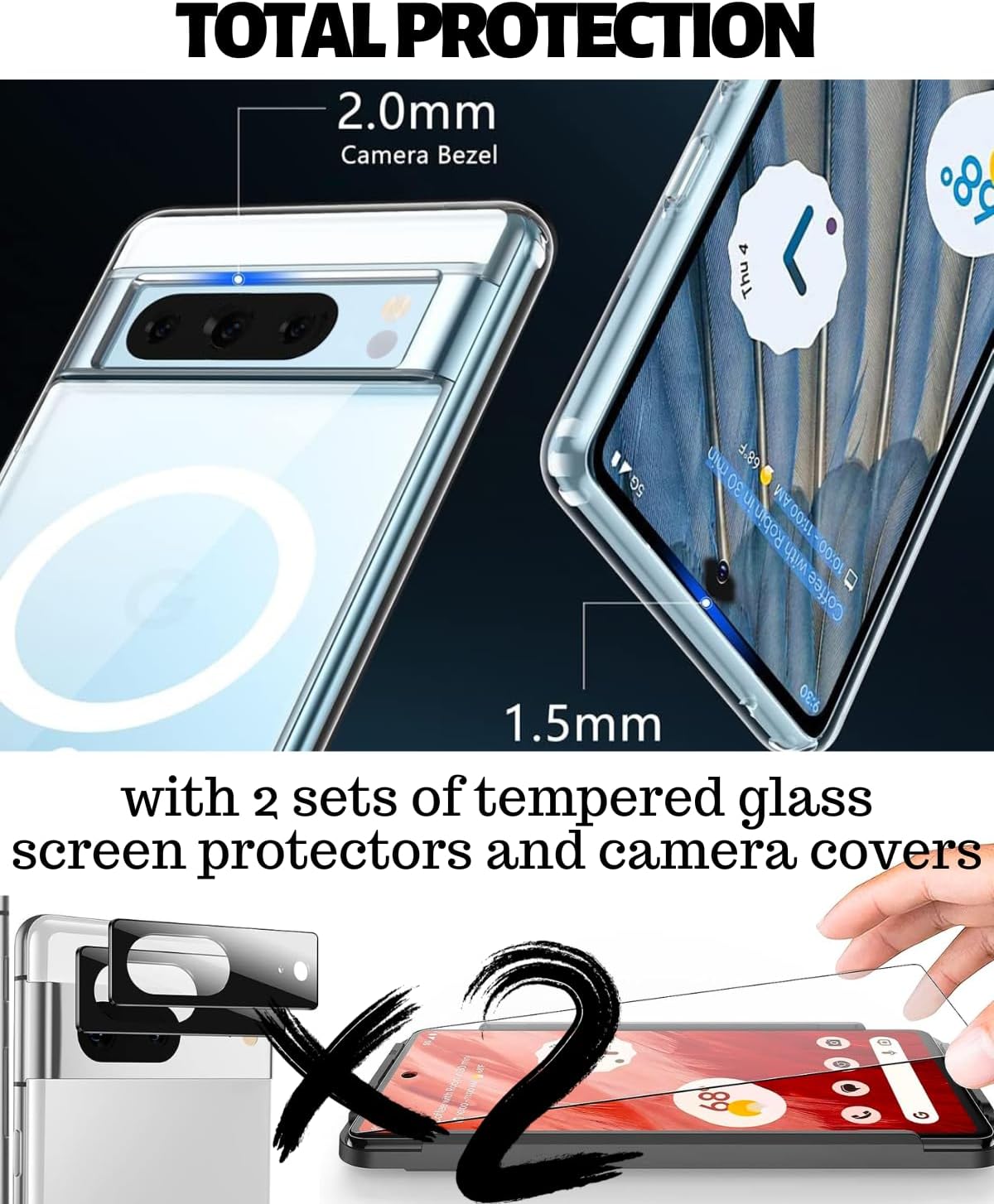 CaseBorne Compatible with Google Pixel 8 Pro Case - [5-in-1] Ultra Clear Hybrid [Anti-Yellowing], Magnetic Compatible, with Screen Protector and Cameras Shield - Crystal Clear image 4