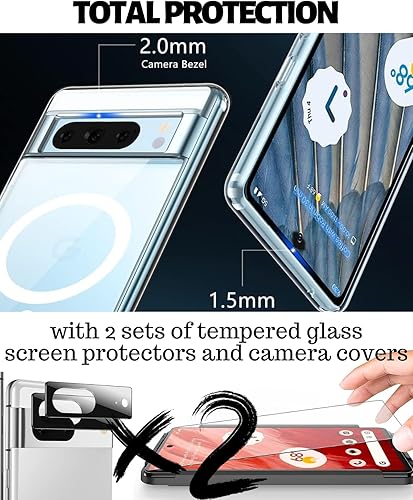 Miniatura 4 de CaseBorne Funda compatible con Google Pixel 8 Pro, híbrida ultra transparente 5 en 1, antiamarilleo, magnética, con protector de pantalla y