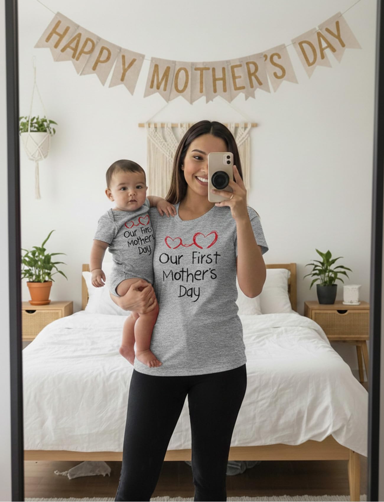 Tstars Our First Mother's Day Mom and Baby Matching Shirts - Mommy and Me Outfit Gift for New Moms and Infant