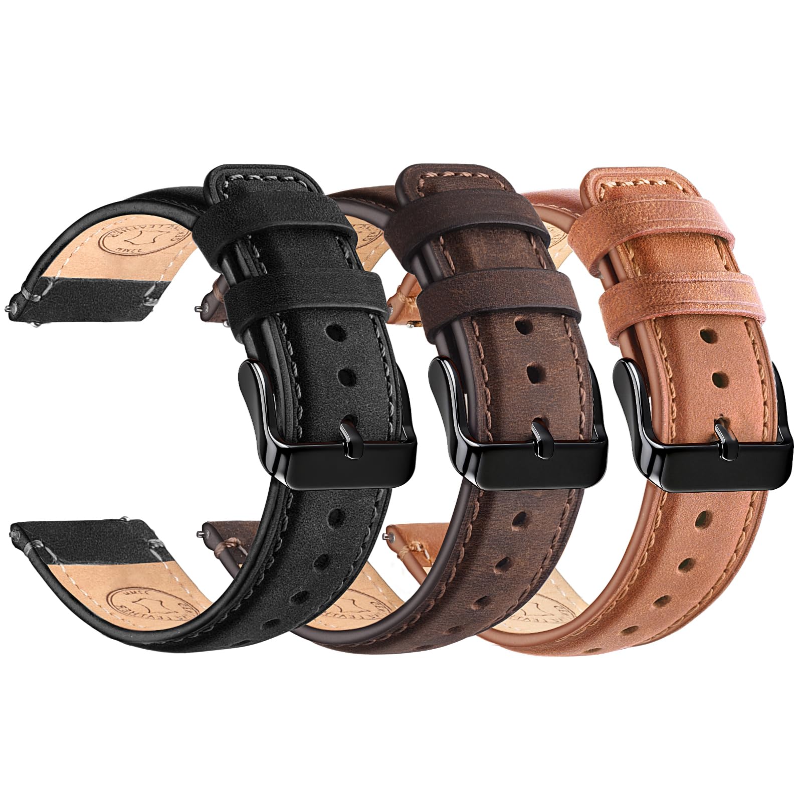 Wristitani 3 Pack 18/19/20/21/22/24mm Top Genuine Leather Watch straps