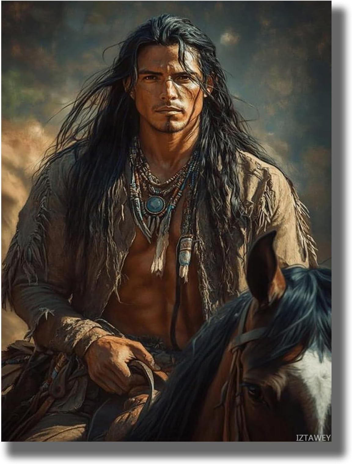 IZTAWEY Native American Indian Warrior and Horse Poster Canvas Wall Art Canvas Art Posters for Room Aesthetic and Wall Art Picture Living Room Decor 12x16inch No Frame