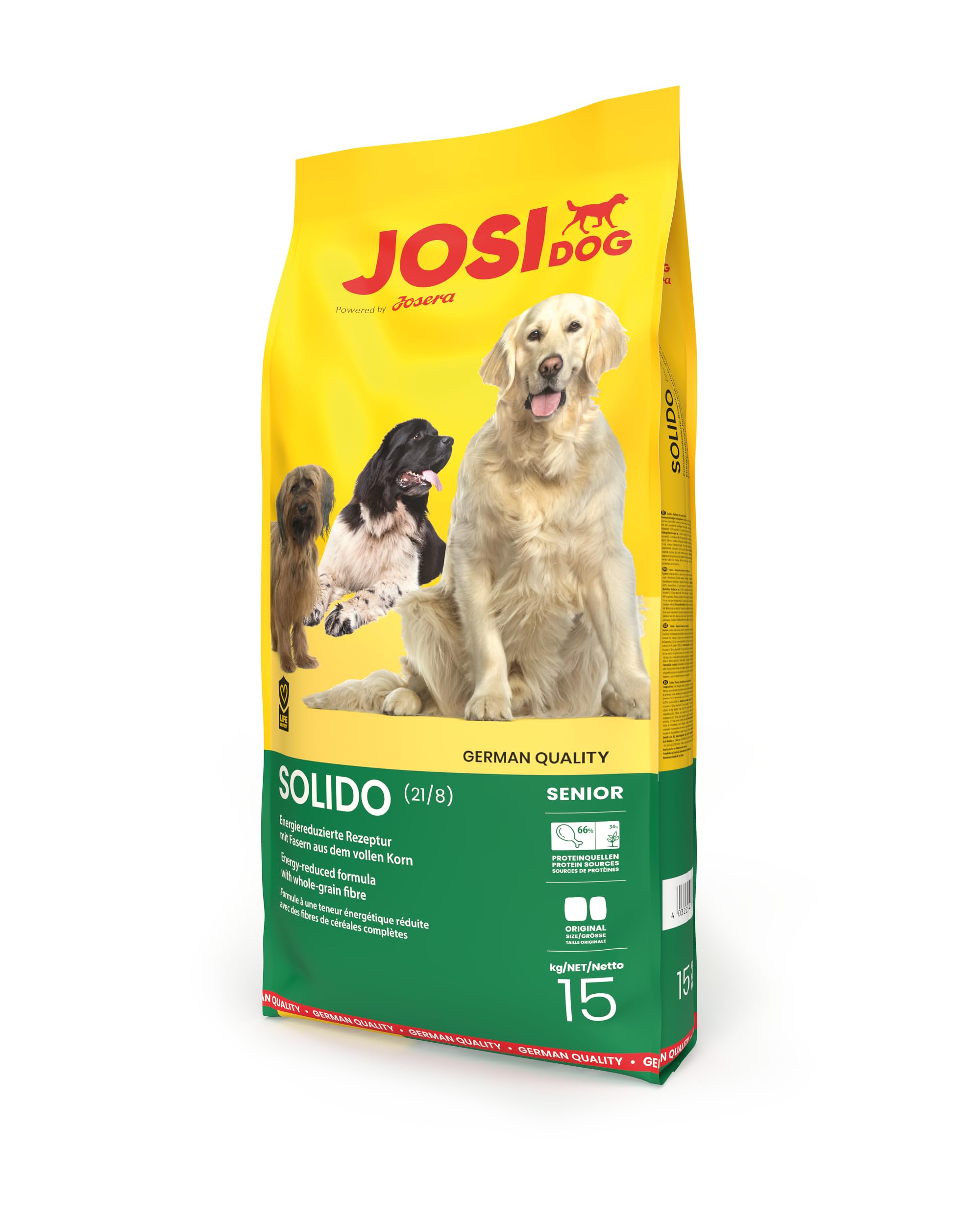 JosiDog Solido (1 x 15 kg) | Adult | Premium Trockenfutter für ausgewachsene ältere oder wenig aktive Hunde | leicht, ausgewogen & gut bekömmlich | Powered by JOSERA | Hundefutter | 1er Pack