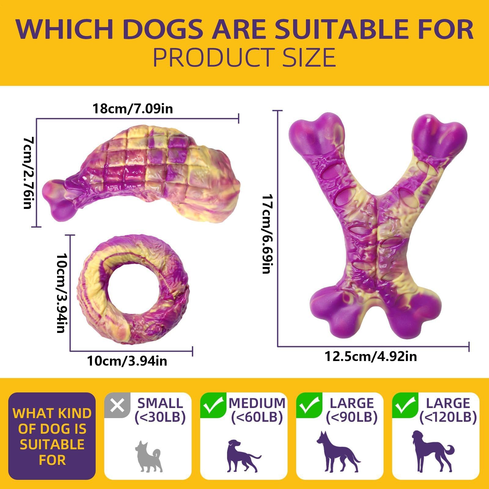 Set di 3 giocattoli interattivi da masticare per cani in nylon | Materiale privo di schegge per la pulizia dei denti; adatto per cuccioli di piccola e media taglia e tutte le razze; per